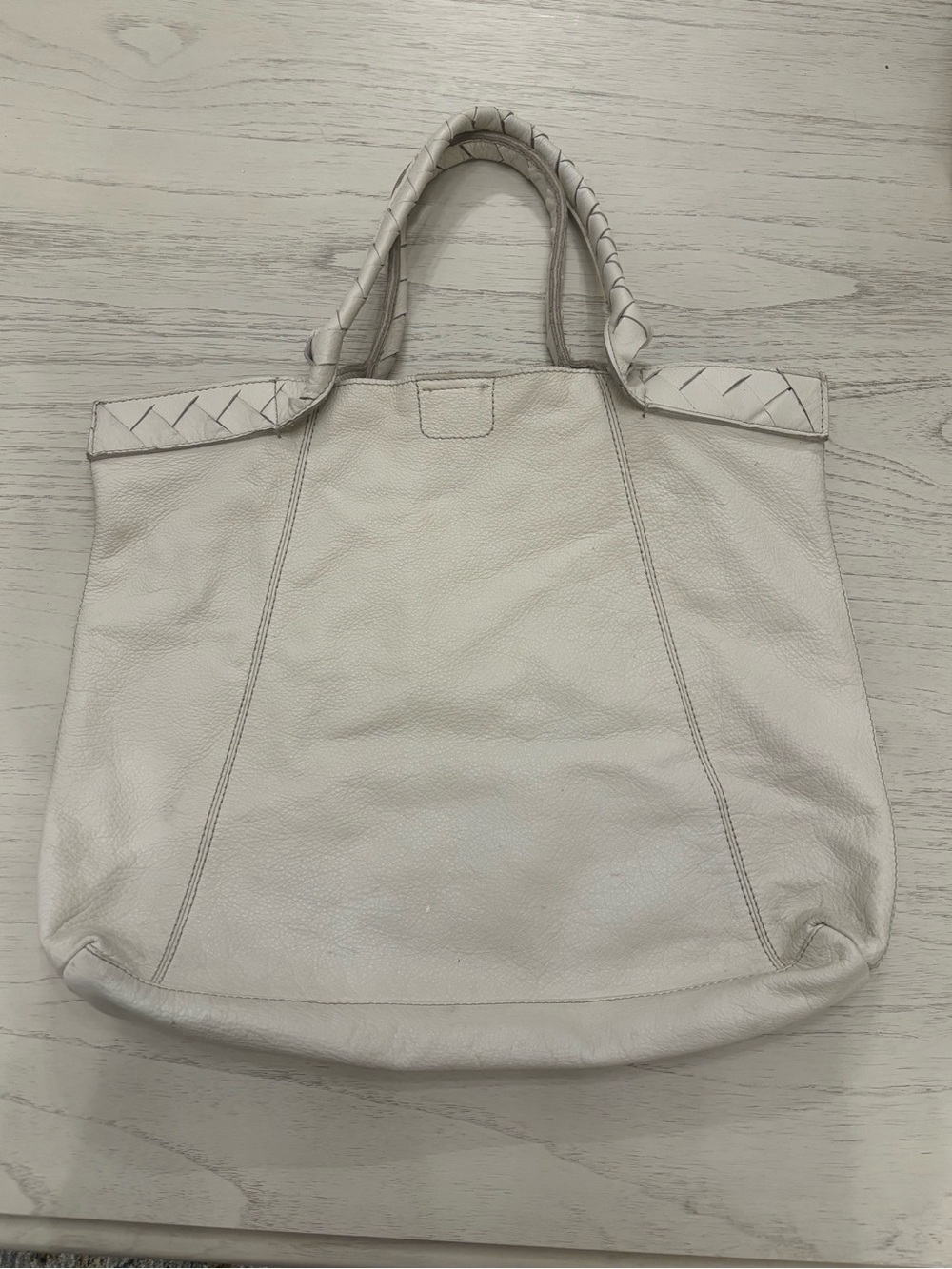 Vintage Banana Republic Woven-Handle Leather Tote — Ivory